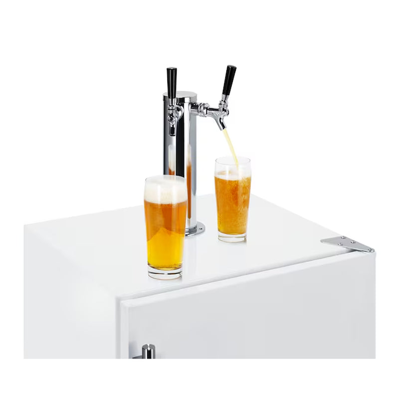 Double Tap Sixth-Barrel Keg White with Stainless Steel Handle Manual Built-In/Freestanding Beer Kegerator