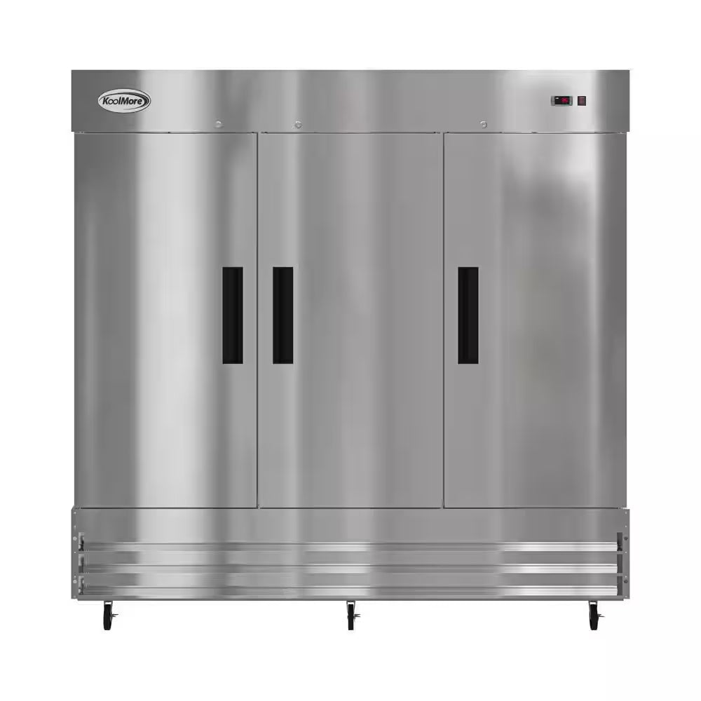 3 Door Commercial Reach in Refrigerator in Stainless-Steel 81 In. 72 Cu. Ft