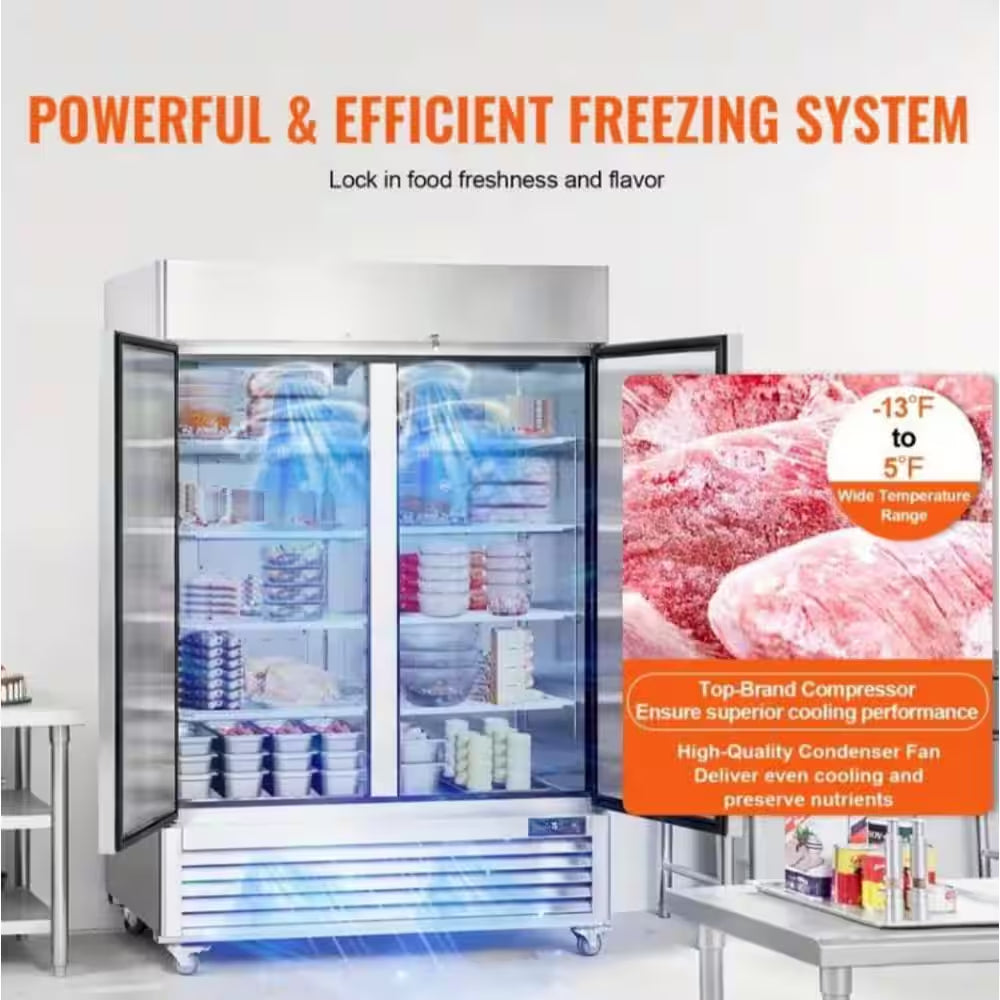 54 In. 48 Cu. Ft. NSF Auto Defrost Reach in Commercial Freezer in Stainless