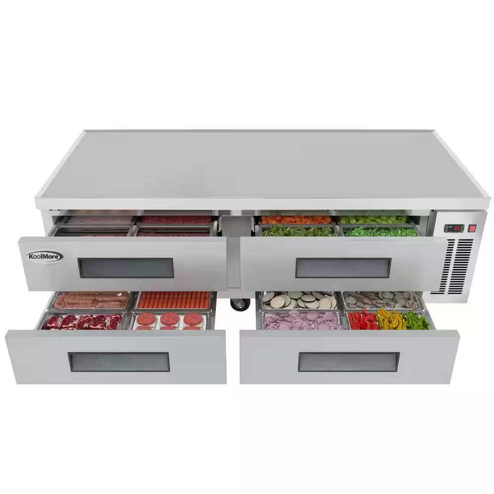 72 In. Commercial Chef Base Refrigerator in Stainless-Steel