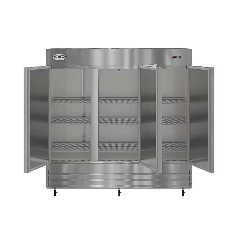 3 Door Commercial Reach in Refrigerator in Stainless-Steel 81 In. 72 Cu. Ft