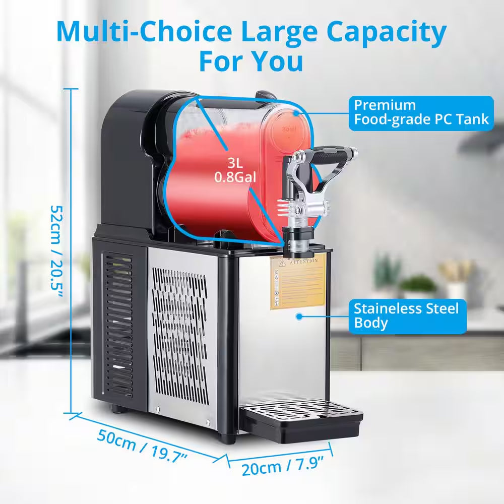 300-Watt Commercial Slushy Machine 3L Single Bowl Frozen Drink Machine Dessert Specialty Appliance in Black