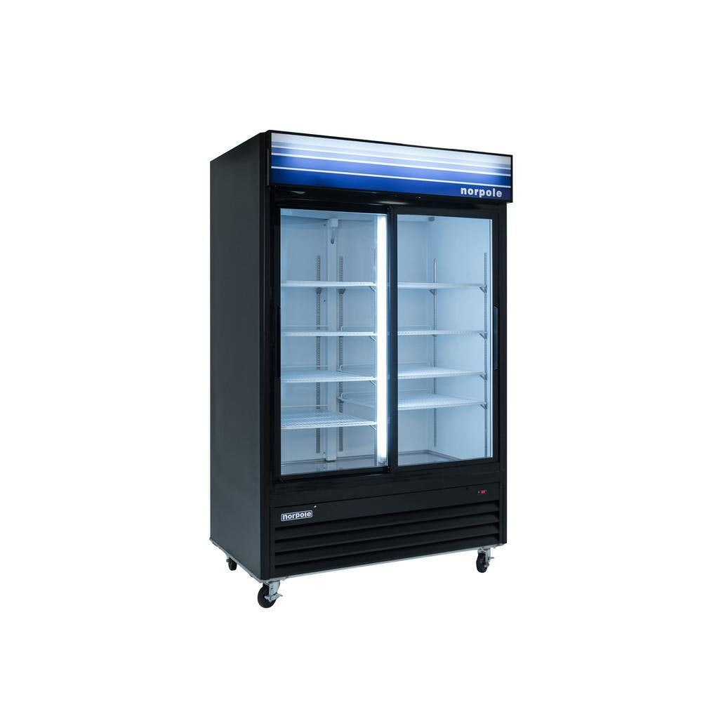 Commercial 45 Cu. Ft. 2-Sliding Glass Door Refrigerator in Black