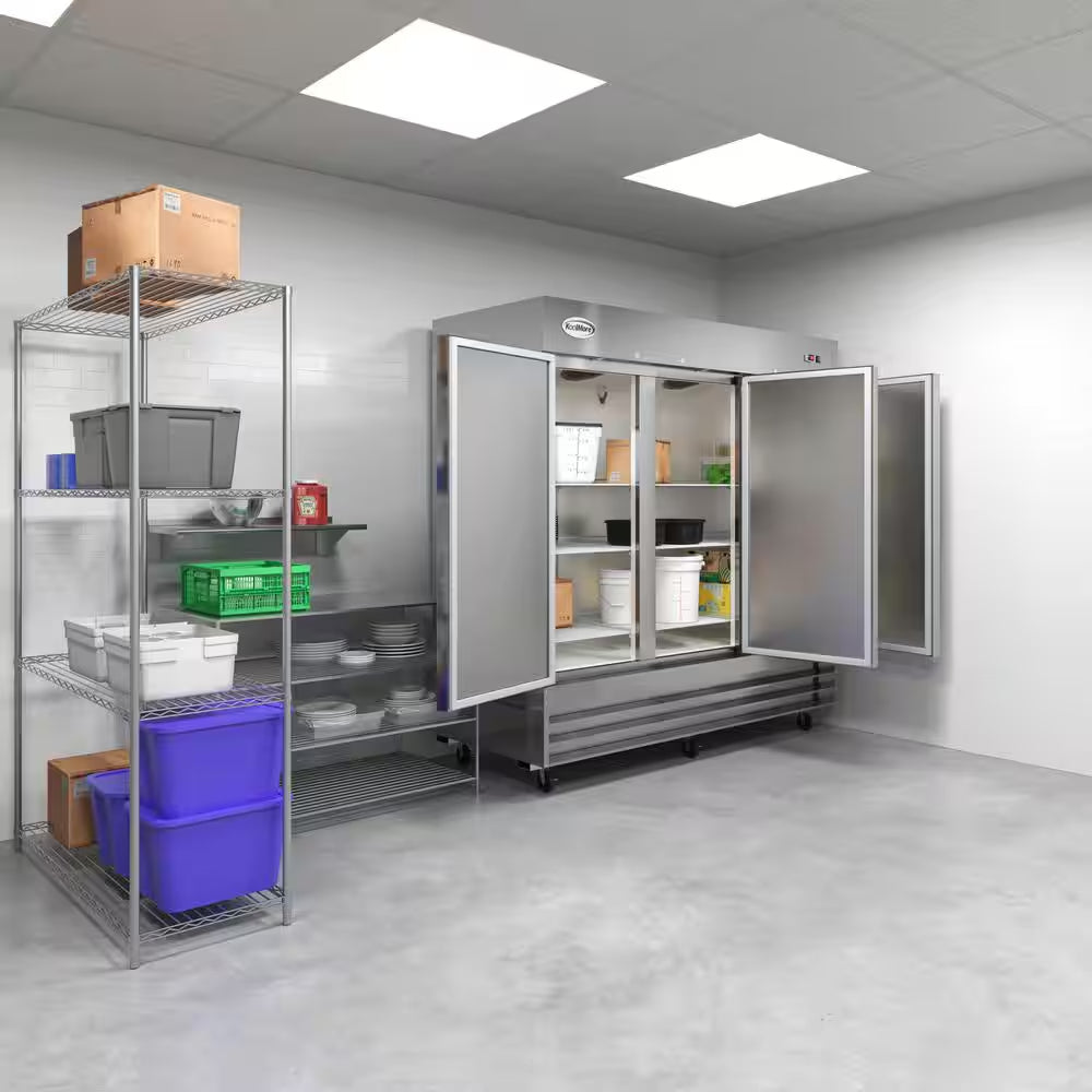 3 Door Commercial Reach in Refrigerator in Stainless-Steel 81 In. 72 Cu. Ft