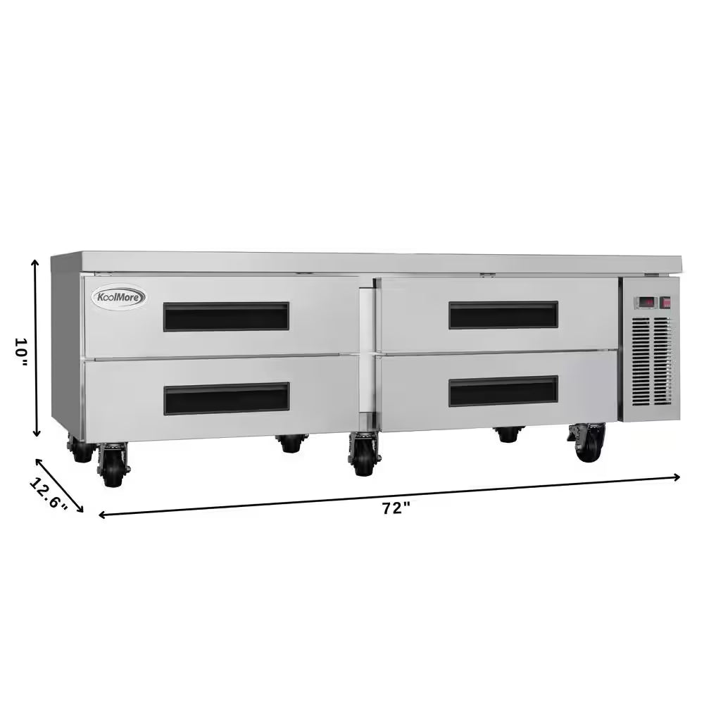 72 In. Commercial Chef Base Refrigerator in Stainless-Steel
