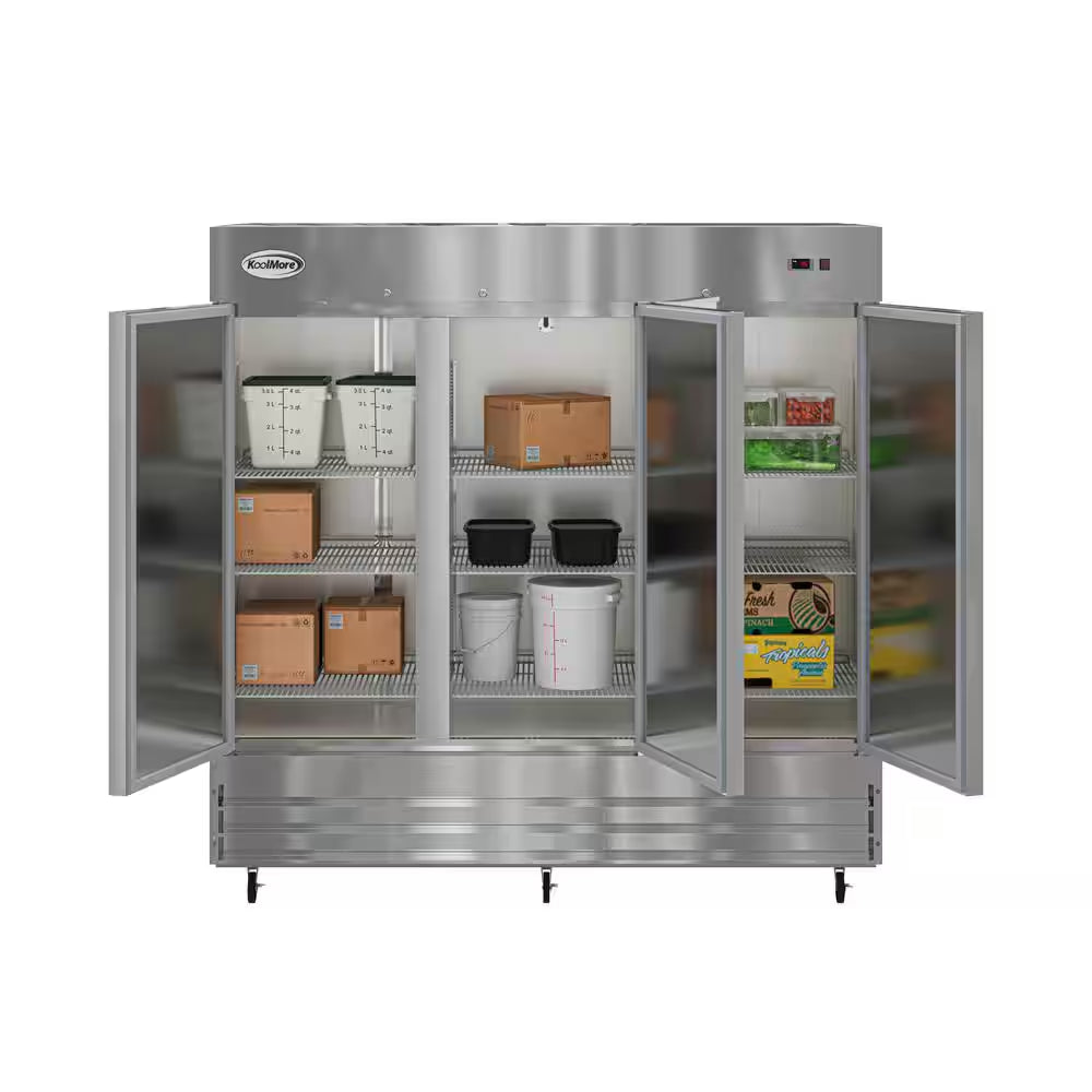 3 Door Commercial Reach in Refrigerator in Stainless-Steel 81 In. 72 Cu. Ft