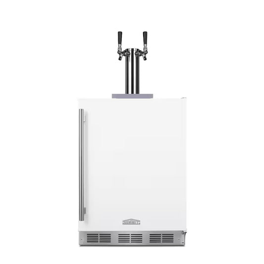 Double Tap Sixth-Barrel Keg White with Stainless Steel Handle Manual Built-In/Freestanding Beer Kegerator