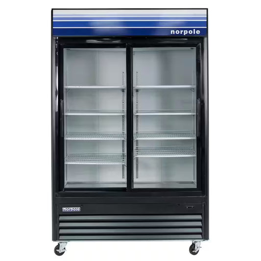 Commercial 45 Cu. Ft. 2-Sliding Glass Door Refrigerator in Black