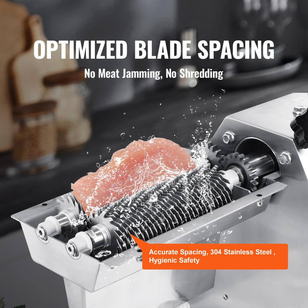 Commercial Meat Tenderizer, 750-Watt Electric Kitchen Tool, 304 Stainless Steel with Meat Tong, Brush, and Tray for Beef