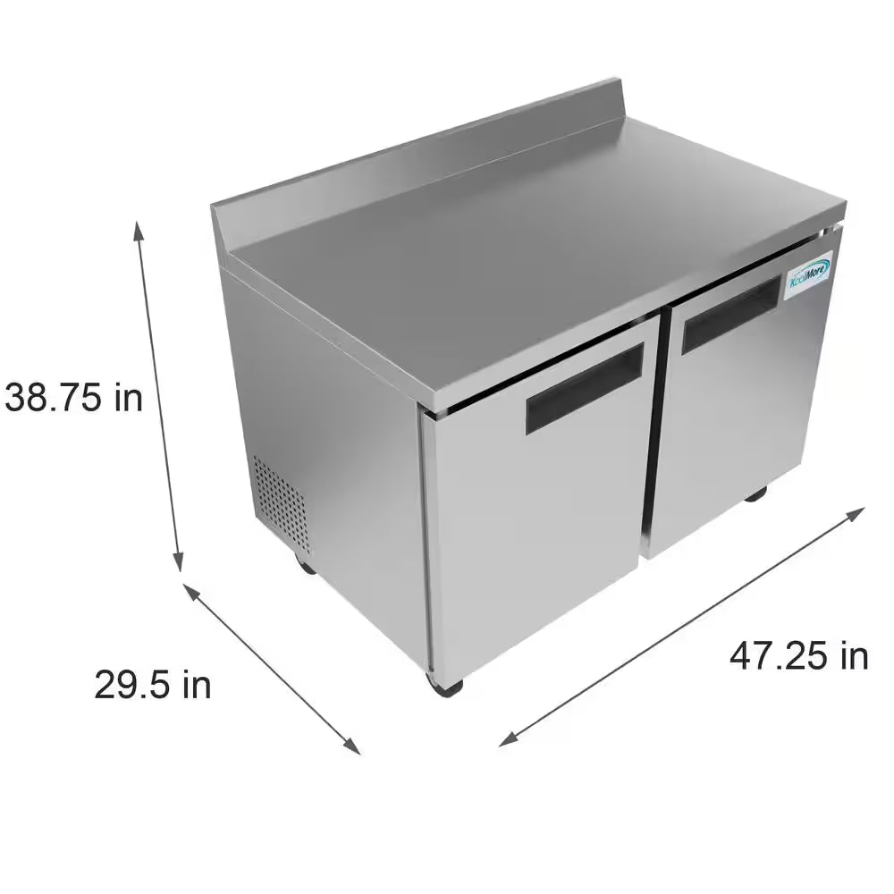 48 In. 12 Cu. Ft. Commercial 2-Door Worktop Refrigerator in Stainless Steel